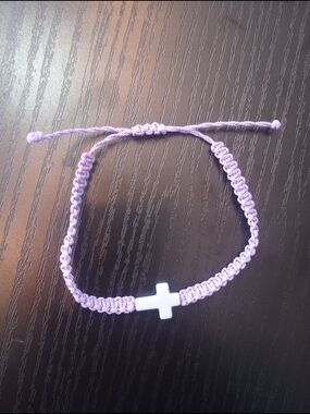 Lilac Purple Woven Adjustable Cross Bracelet